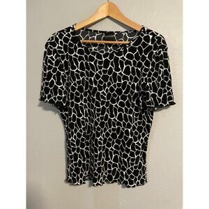 JTB Womens Top Size XL Black Animal Print Crinkle Satin Lettuce Hem Mob Wife Y2K